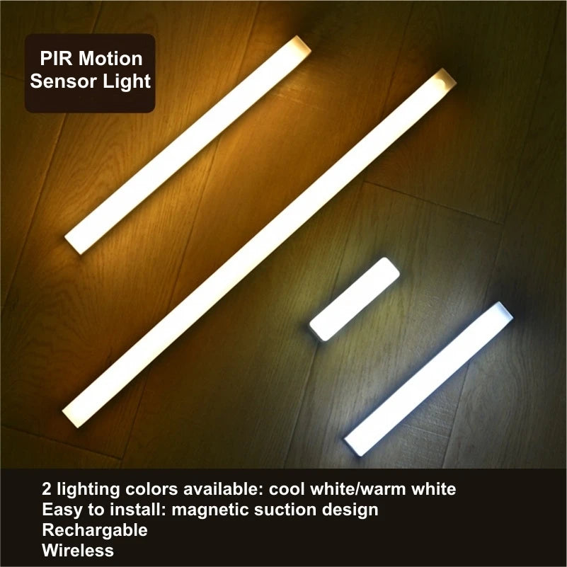 Rechargeable Motion Sensor LED Bar Light, Induction Night Light, Portable Cordless Magnetic Cabinet Lamp for Kitchen Bedside