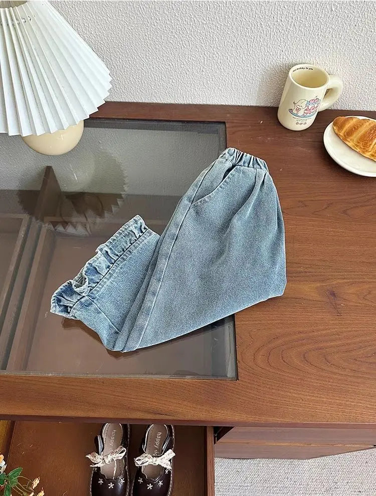 Jean Fille Printemps-Automne | Casual Large Jambe Large | Enfant Baby | Vêtements Polyvalents