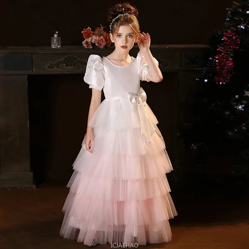 Long Dress Girls Princess Dresses Costumes Host Cake Tutu Gown Costume Wedding Flower Girl Outfits Children Birthday Clothes