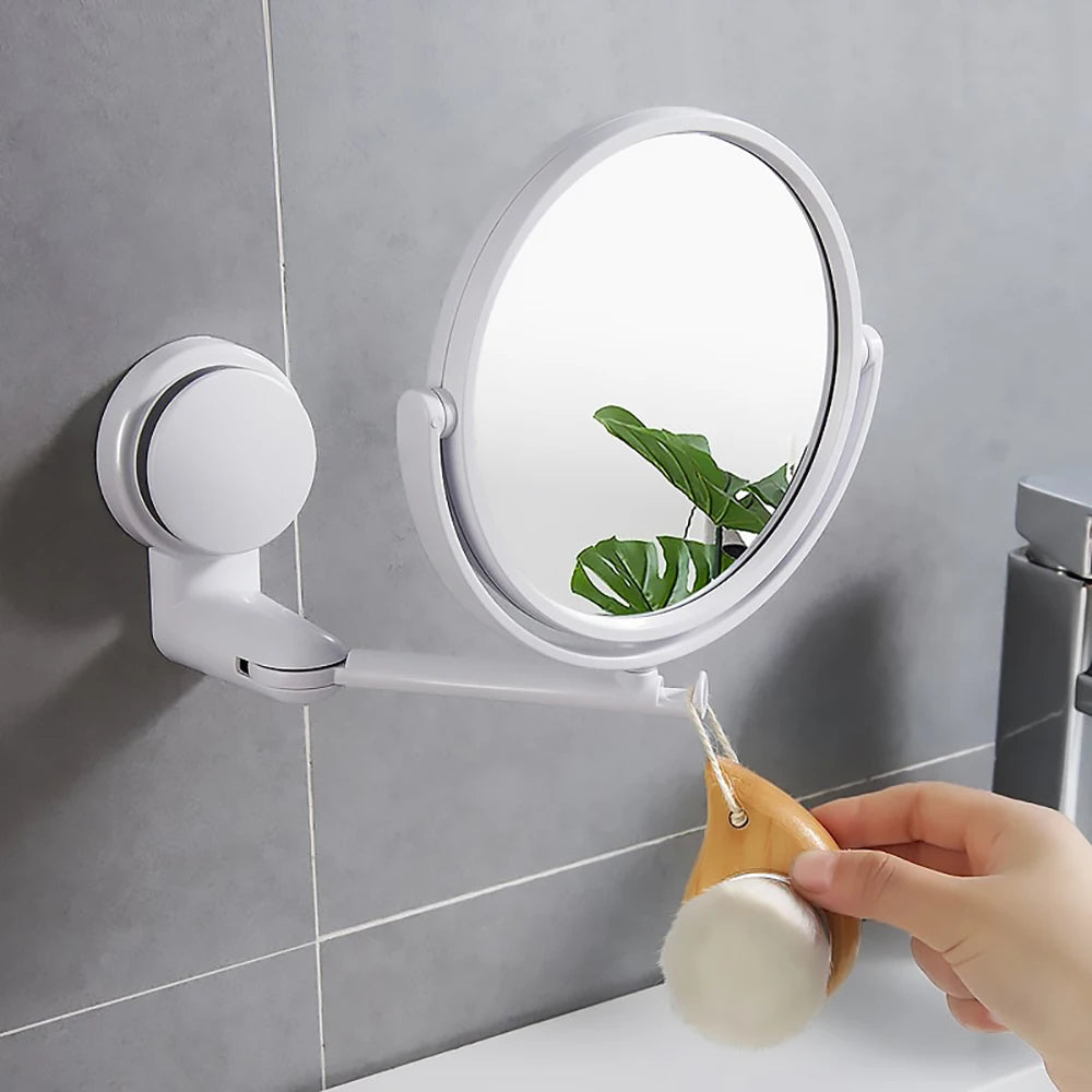 Wall Mirror Folding Arm Extendable Bathroom Mirror, No-Drill Swivel Bathroom Mirror, Suction Arm Double-Sided Cosmetic Makeup Mirror