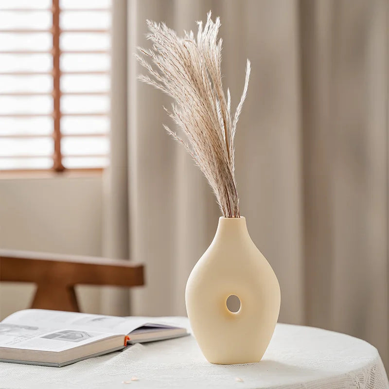 Vase Céramique Blanc Nordique | Fleurs Séchées | Décoration Salon & Bureau | Ornement Maison