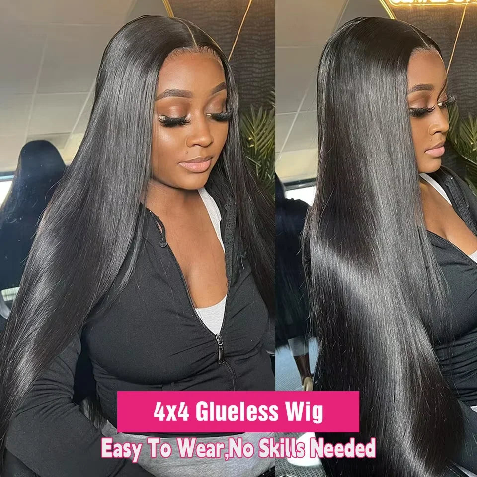 Perruque Lisse Glueless | 4x4 & 5x5 HD Lace Closure Pré-Coupée | Wear & Go | Cheveux Humains | Femme
