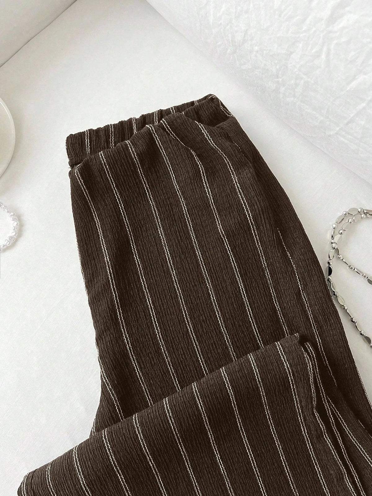 Women's High Waist Striped Wide Leg Pants, Anti-Wrinkle Fabric, Elegant Vertical Stripe Design, Casual Office Commute Essential