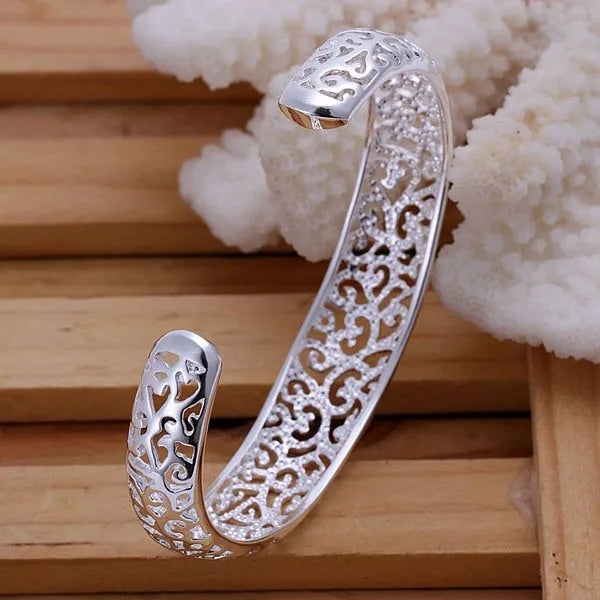 Bracelet Jonc Ouvert Argent 925 | Réglable | Mignon Charmant Vintage | Bijou Femme & Fille