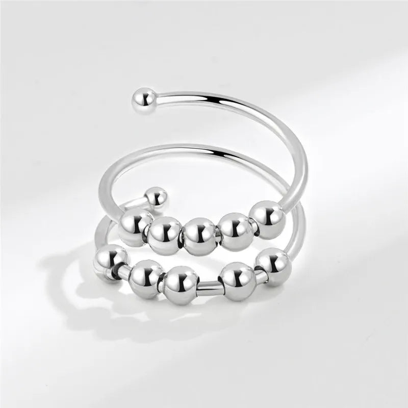 Rotating Jewelry Adjustable Anxiety Ring For Women Girls Fashion Flower Round Beads Pendant Finger Rings Anti-Stress Gifts