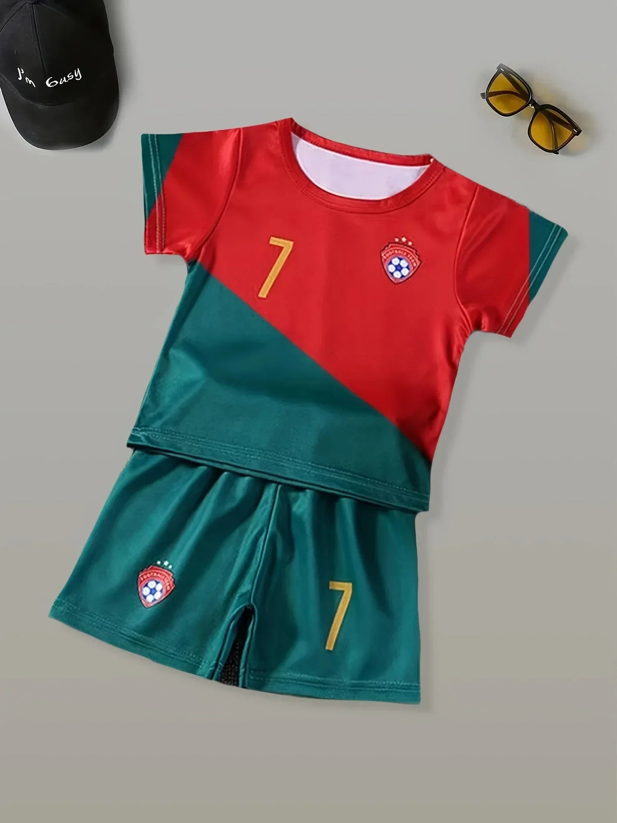 Two-Piece Summer Messi and Ronaldo Shirt 3D Printed Children's Football Training Set Boys Breathable Sweat-Absorbent Sportswear