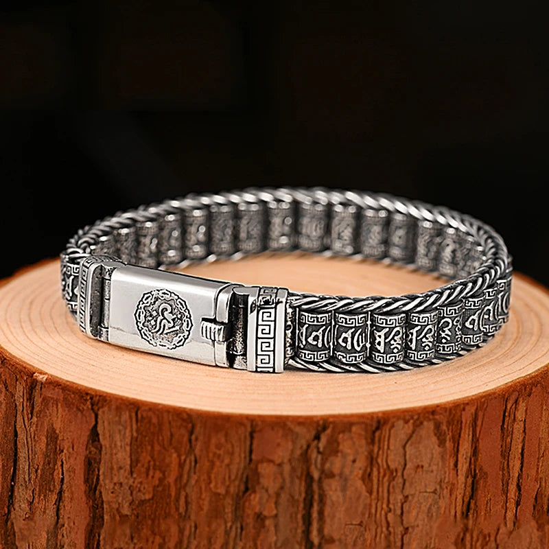 Handmade Creative Bracelets Men Lucky Buddhist Scripture Turn Beads Retro Six-character Mantra Personalized Fashion Jewelry Acc.