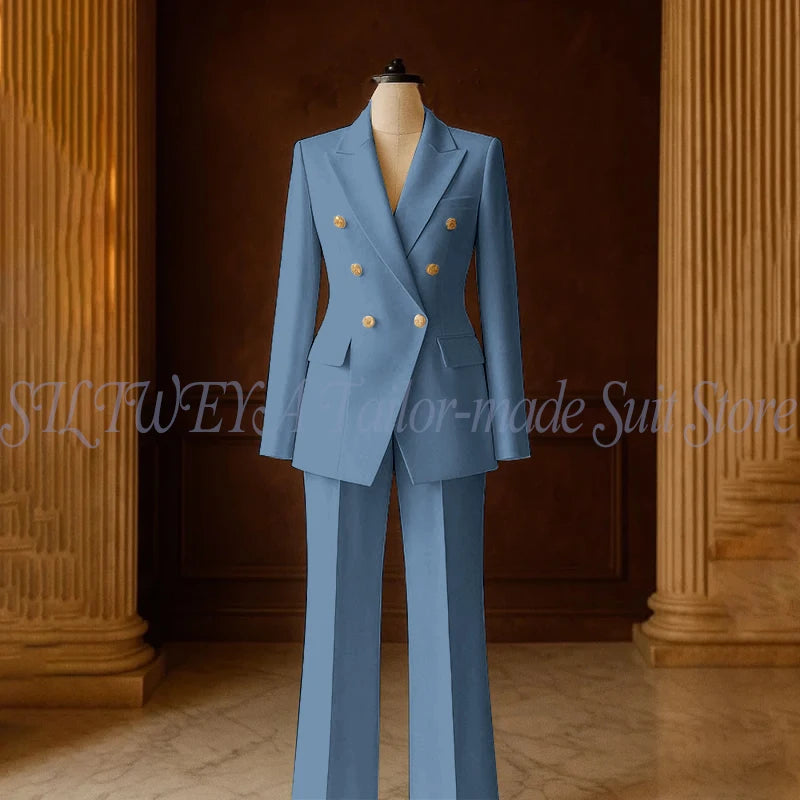 Ensemble Tailleur 2 Pièces Femme | Veste Double Boutonnage & Pantalon Droit | Élégant Bureau Toutes Saisons | Sur Mesure