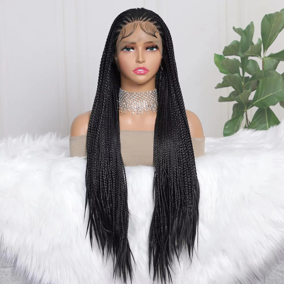 Perruque Tresses Faux Locs Goddess Twist Longue | 13x4 Lace Frontal | Synthétique | Nœuds Blancs Knotless | Femmes Noires