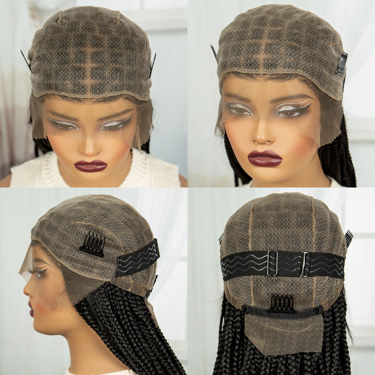 Perruque Tressée 360 Full Lace Synthétique | Knotless Box Braids | Baby Hair | Boho Boucles Extrémités | Femme