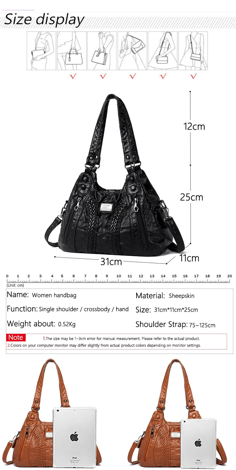 Fashion Leather Handbag for Women Shoulder Bags Genuine Sheepskin Crossbody Bag for Women Messenger Bag Tote Moms Bag