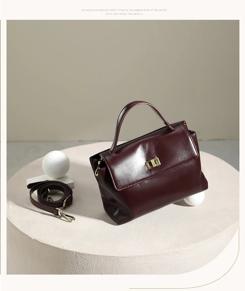 Sac à Main Cuir Véritable Femme | Top Handle Vintage | Cire Huile | Bandoulière Croisée | Designer Luxe