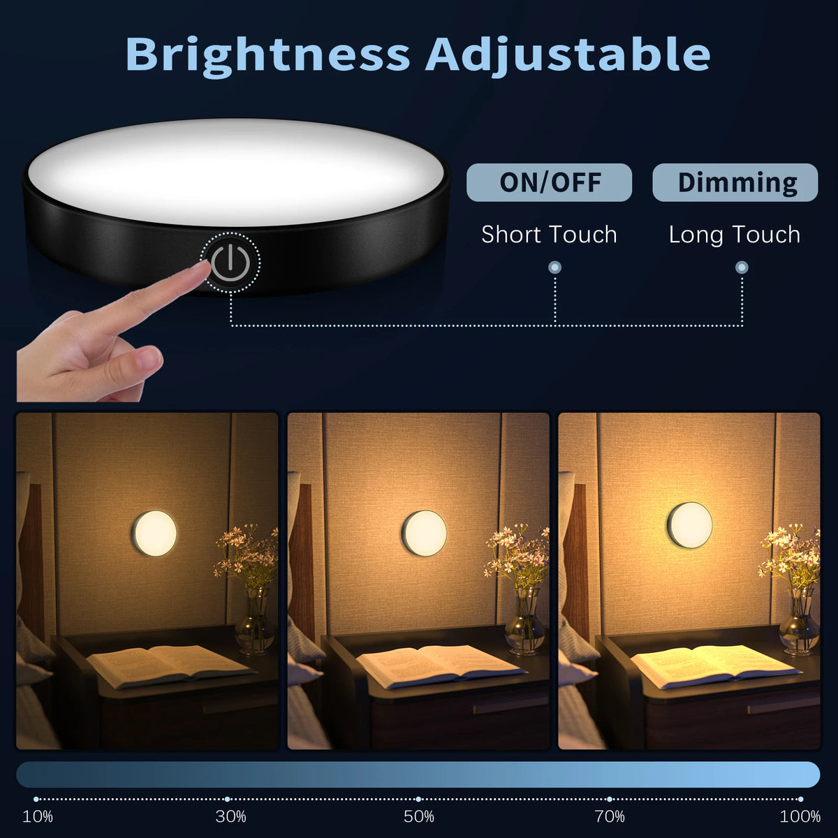 Veilleuse LED Tactile Rechargeable WILLED | 1000mAh | Dimmable | Placard, Cuisine & Chambre