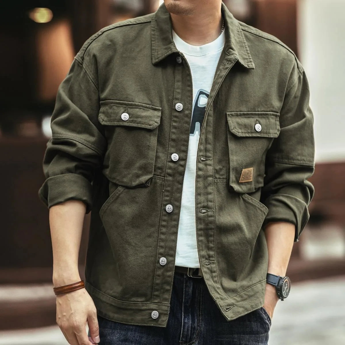Veste en denim ample pour homme | Plusieurs poches