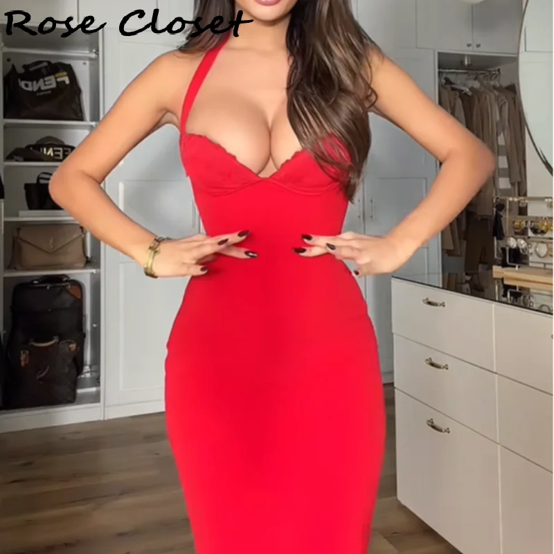 Robe Bodycon Midi Sexy | Col Halter Lacets Ajustables | Soirée & Club | Été 2026 | Femme