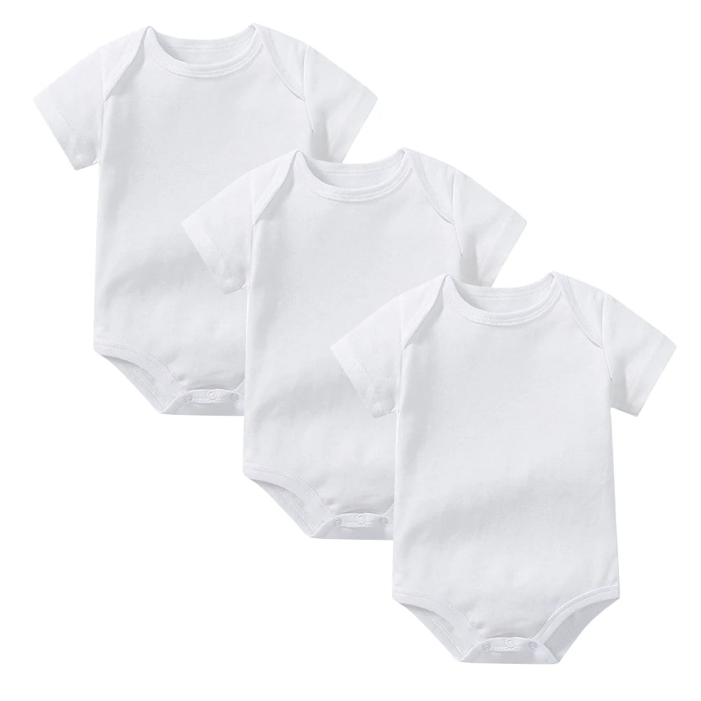 Lot 3 Bodys Bébé | 100% Coton | Nouveau-Né Été | Combinaison Romper | Blanc (v2)