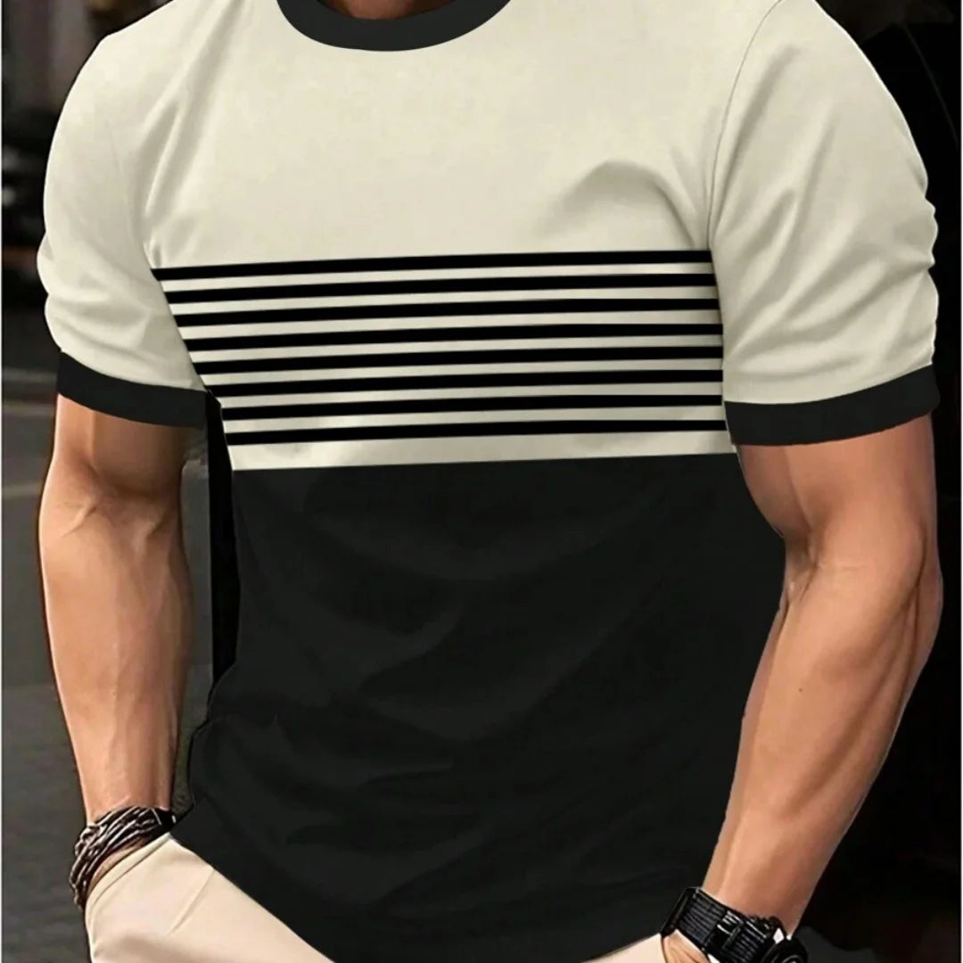 T-Shirt Homme Oversize | Rayures Imprimées | Col Rond | Manches Courtes | Casual Mode Été