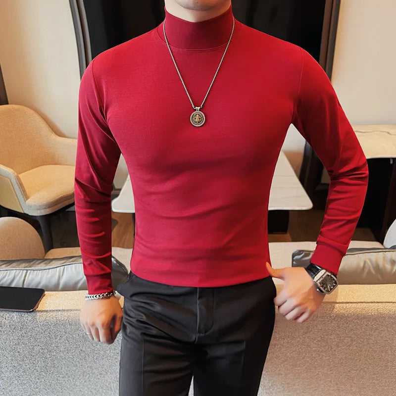 Men's T Shirts Autumn Winter New Turtleneck Long Sleeve T-Shirts For Men Clothing 2025 Slim Fit Casual Basic Tee Shirt Homme 5XL