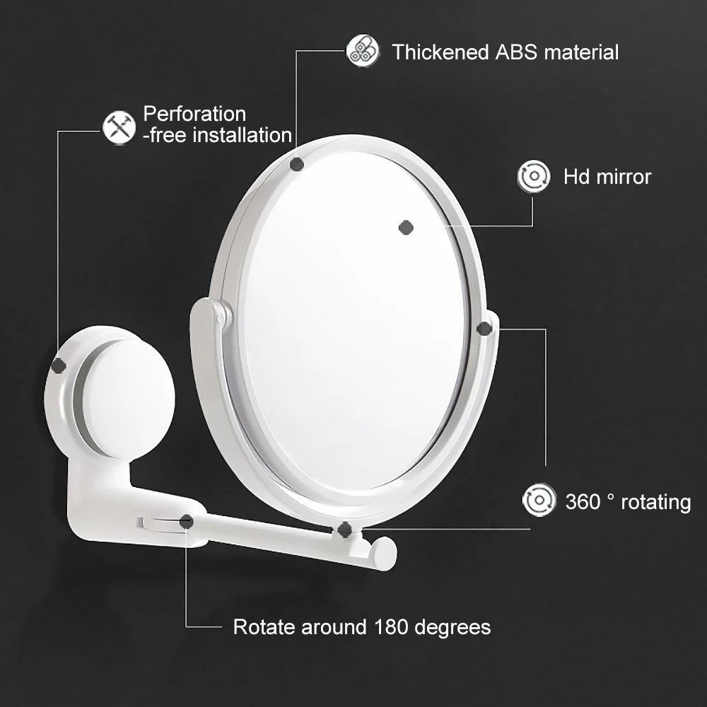 Wall Mirror Folding Arm Extendable Bathroom Mirror, No-Drill Swivel Bathroom Mirror, Suction Arm Double-Sided Cosmetic Makeup Mirror