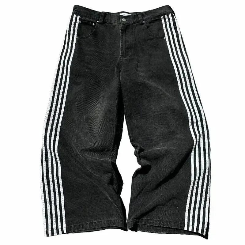 American Harajuku Style Baggy Jeans Y2K Streetwear Striped Denim Pants Men Women Casual Wide Leg Trousers Trendy High Street Pants