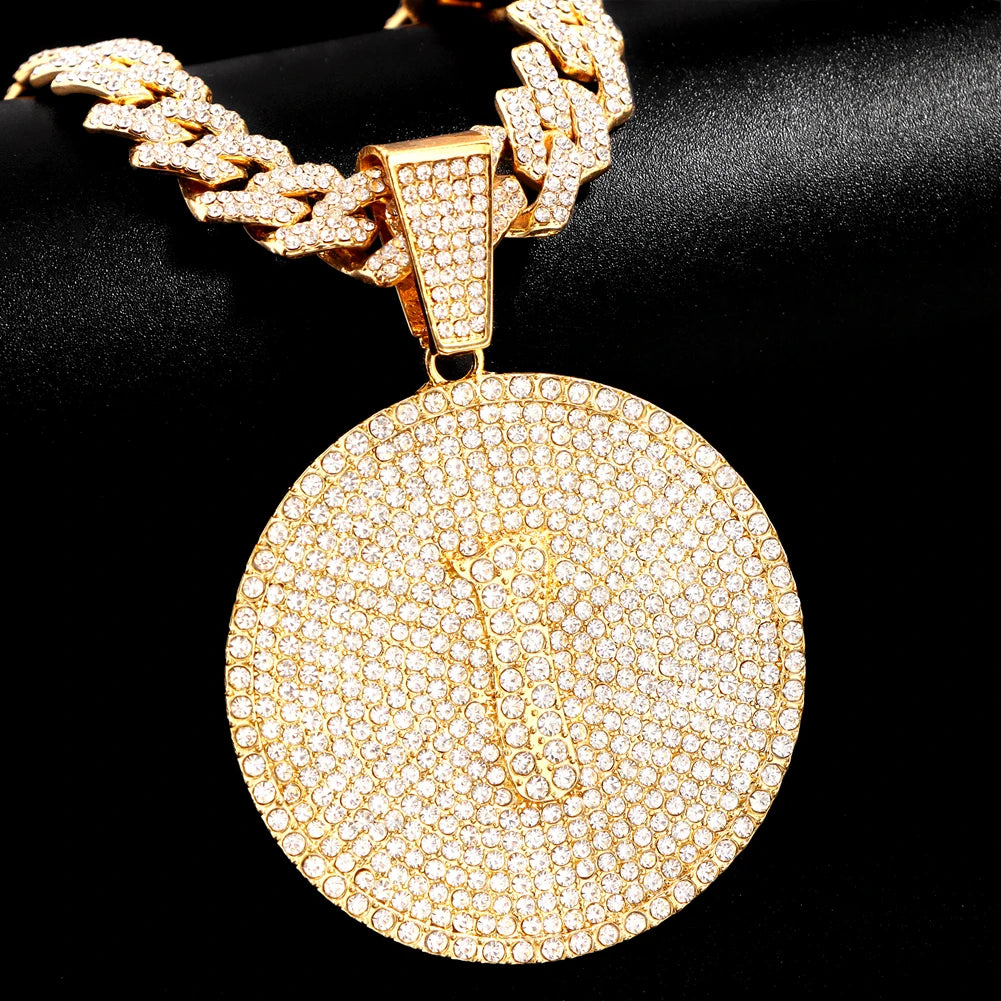 Men's Initial Name Pendant Necklace with Hip Hop Iced Out Rhinestone Paved Cuban Link Chain Necklace Fashion Birthday Jewelry Gift