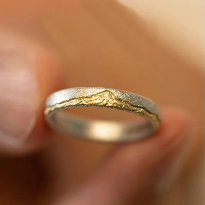 Men's Ring 925 Sterling Silver Jewelry Adjustable Trendy Gold Mountain Design Ring Male Index Finger Accessories