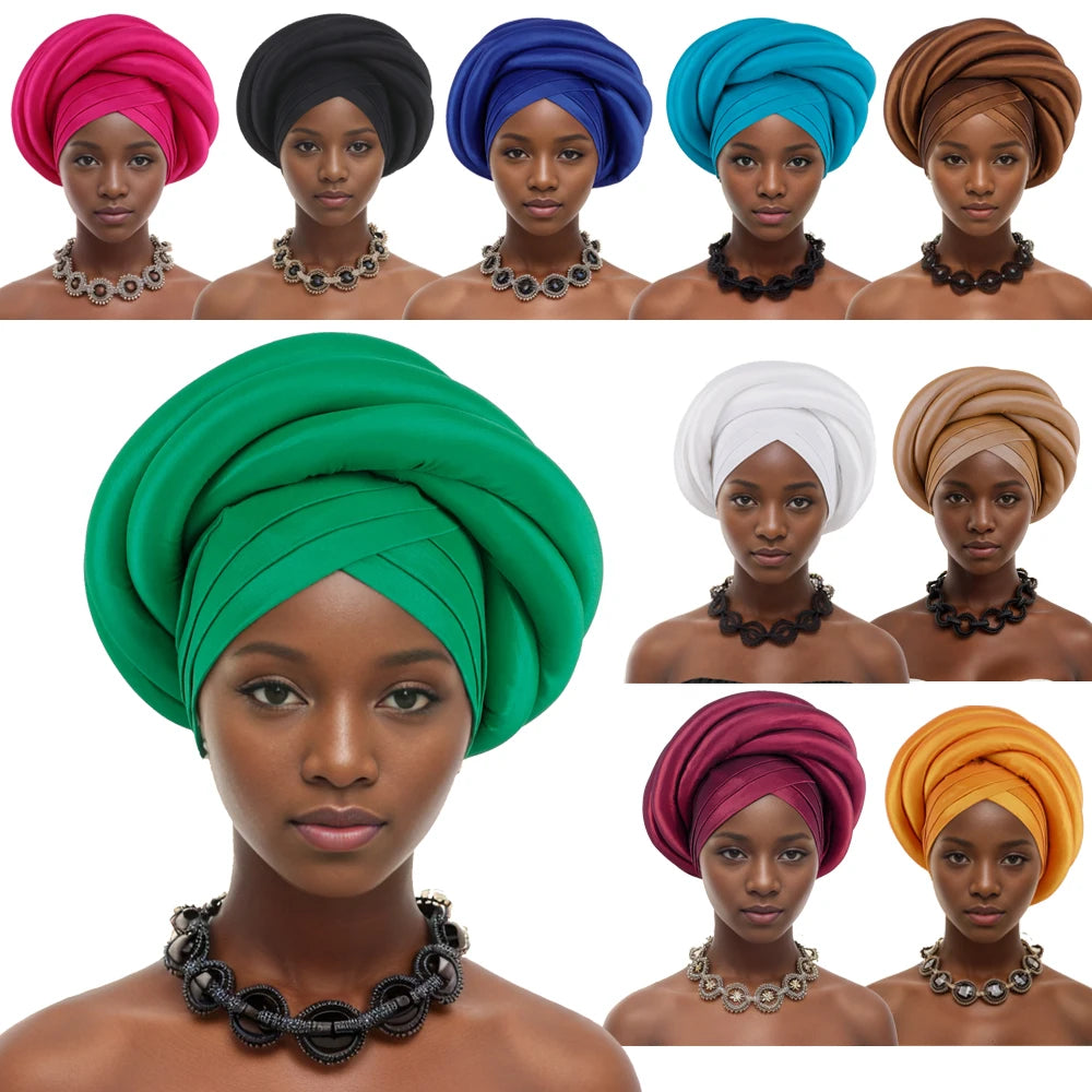 Turban Tressé Africain | Soie Lagos Autogele | Foulard Tête | Femme Africaine & Musulmane | Mariage & Fête | Headwrap