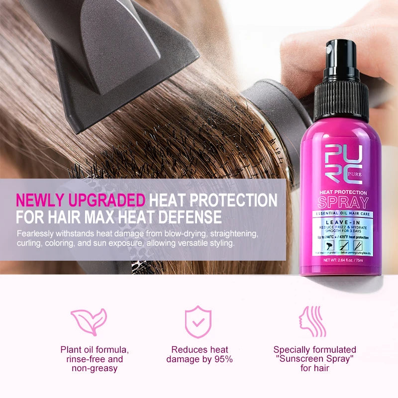 Spray Thermoprotécteur PURC Huile Coco | Anti-Frisottis & Brillance | Protection Jusqu'à 240°C