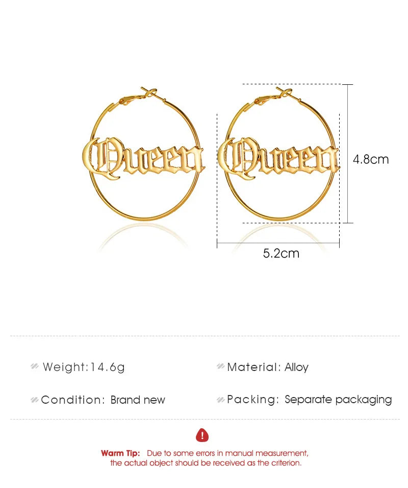 New Simple Big Circular Hyperbole Personalized Letter Hoop Earrings For Women Fashion Hollow Round Jewelry Gift