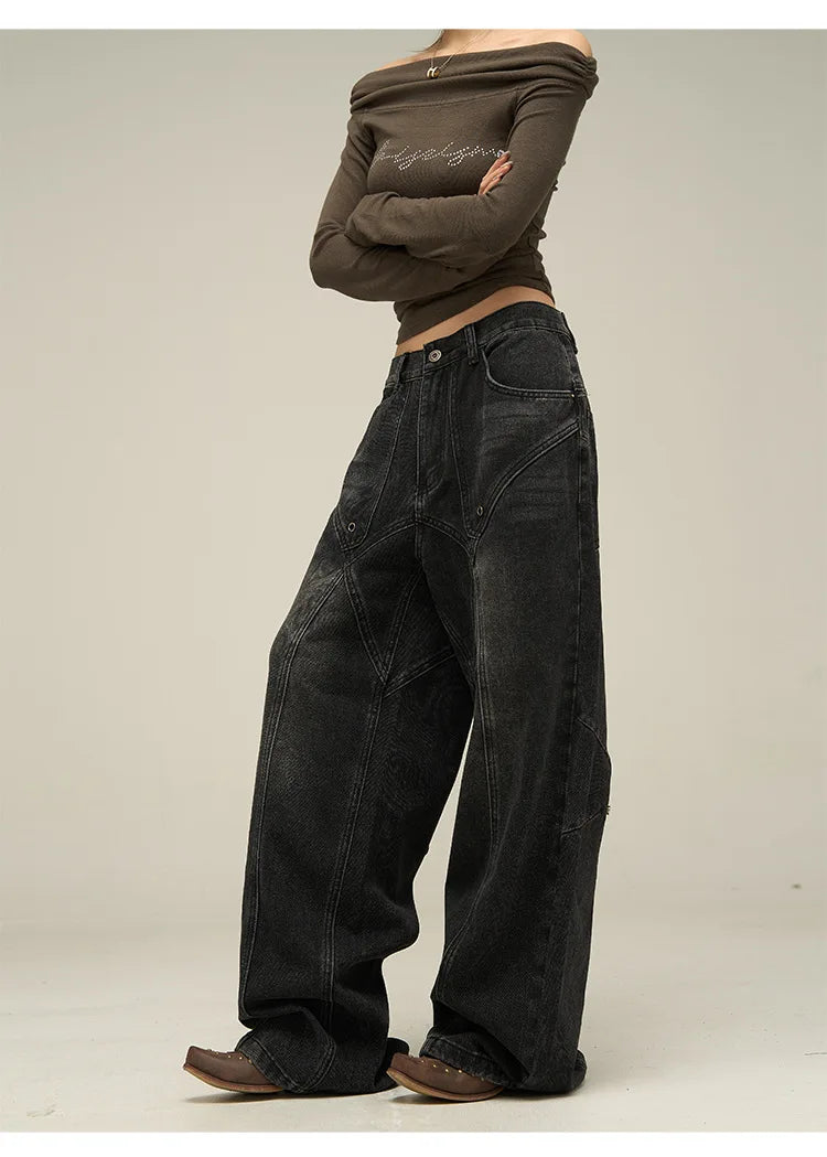 Baggy Jeans Men's American Style Personality Vintage Wide Leg Trousers All-Match Washed Fashion Streetwear Handsome Cool Pants