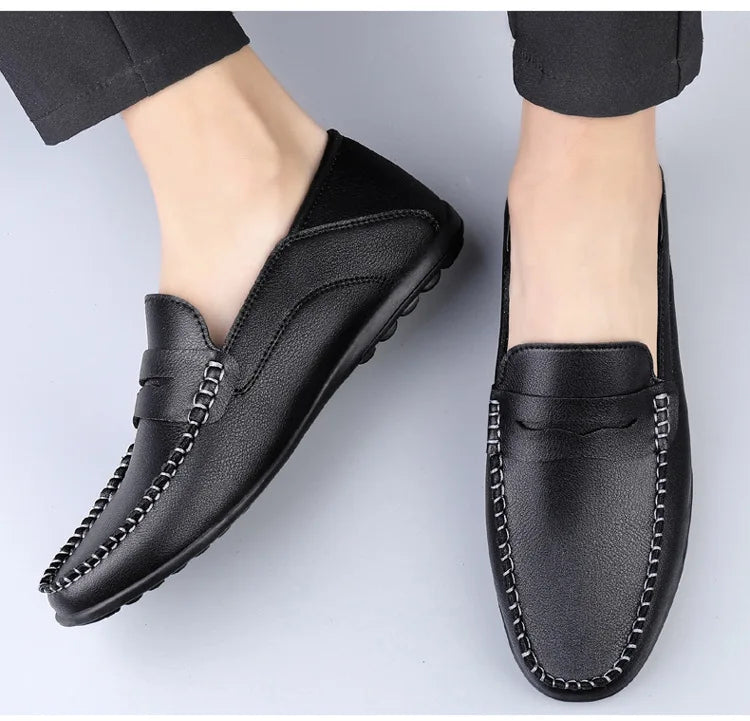 Mocassins Homme Mariage | Cuir Fendu Blanc | Chaussures Conduite Légères | Slip-On Casual Élégant 2026