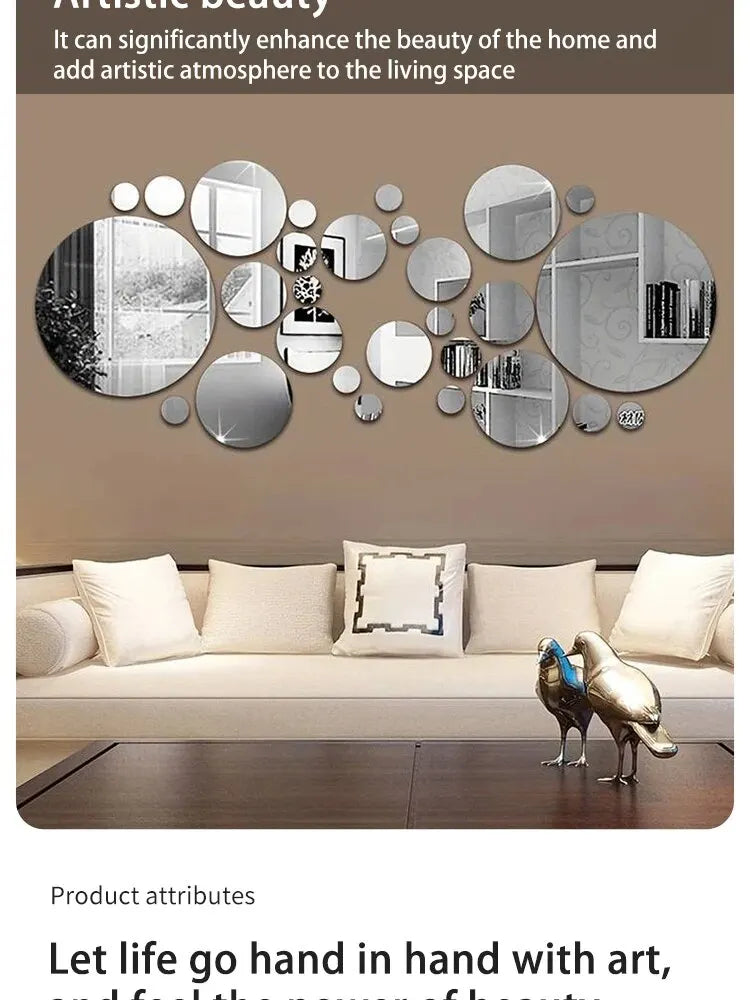 Lot 26 Stickers Miroir Rond Acrylique 3D | DIY Chambre Salle de Bain & Télévision | Décor Mural