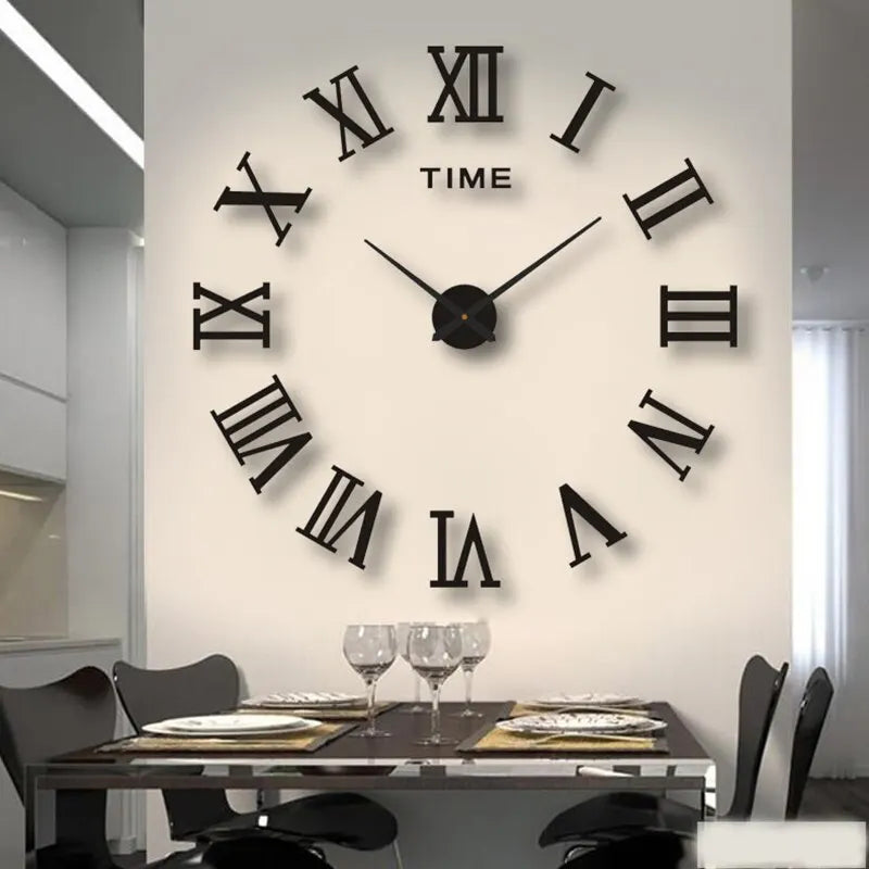 Horloge Murale Acrylique 3D Chiffres Romains | Miroir DIY | Grande Ronde | Décor Salon & Chambre