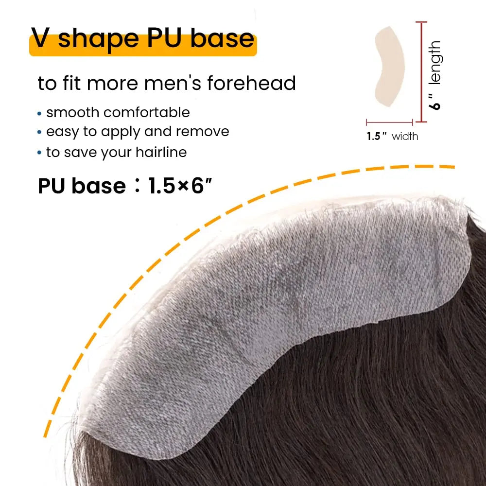 Hotsale 100% Human Hair Piece Men Topper  V Loop Super Thin Skin PU Front Line Forehead System Toupee Patch Wig for Men