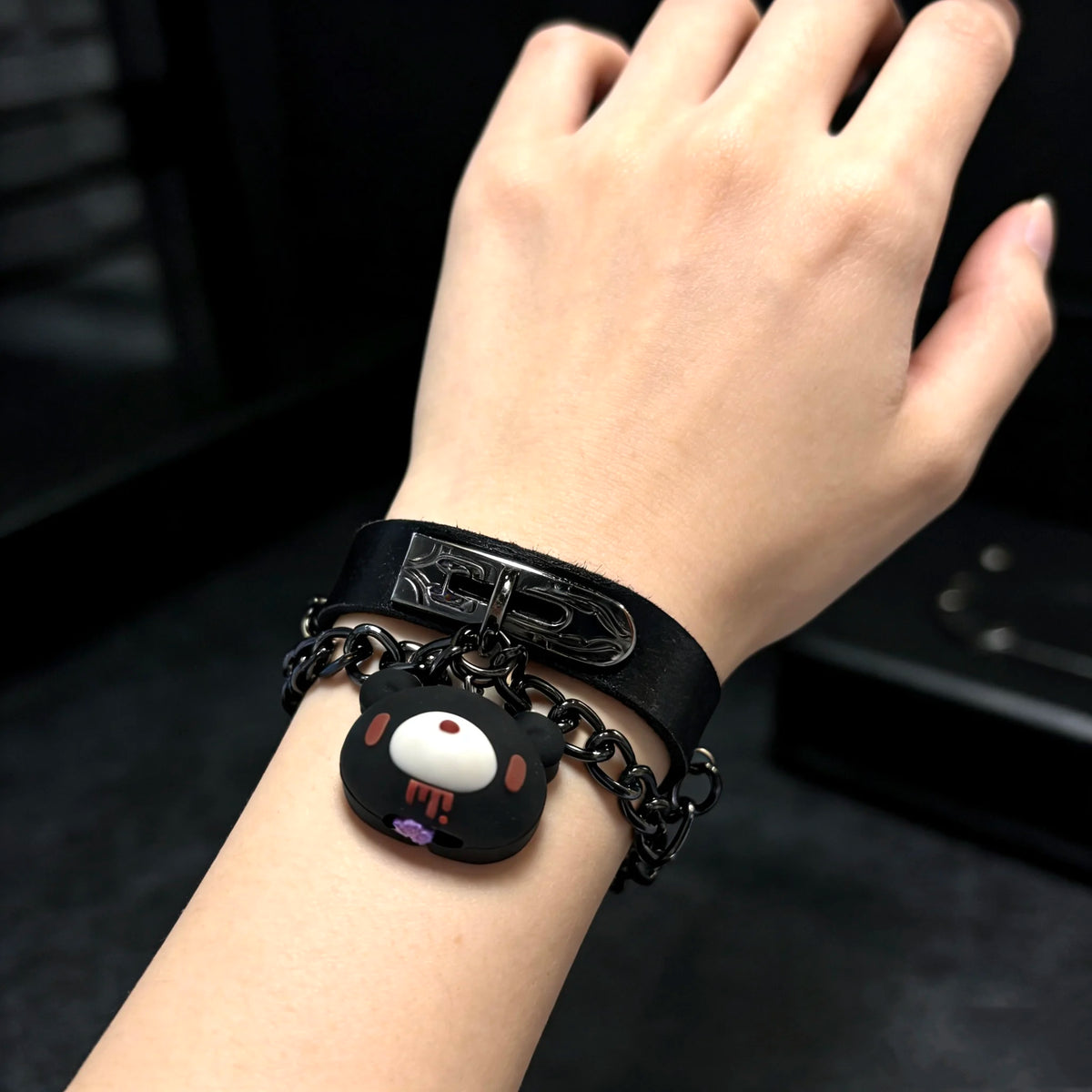 Cute Bear Charm Leather Bracelet Gothic Cute Style Adjustable Chain Wristband for Women Girls Daily Accessory