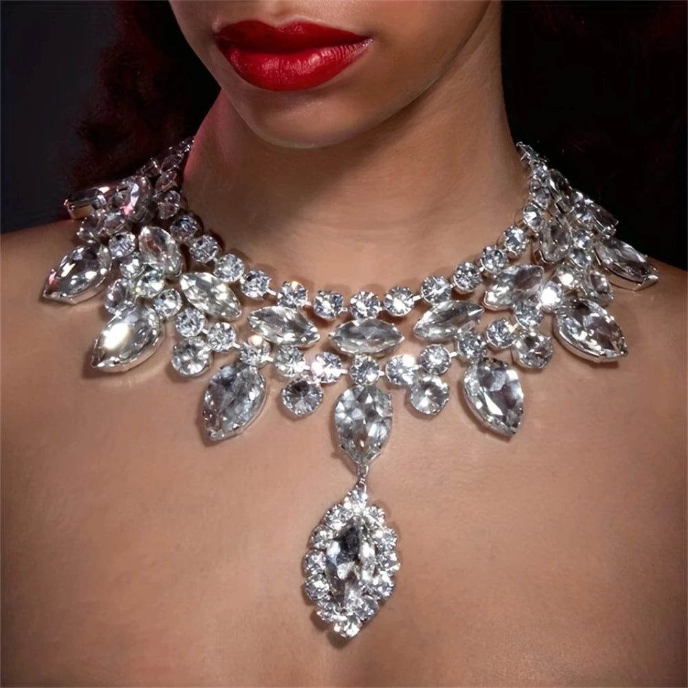 Luxury Sparkling Crystal Fashion Multi-layered Pendant Women's Necklace Colorful Gemstone Necklace Bridal Wedding Accessories