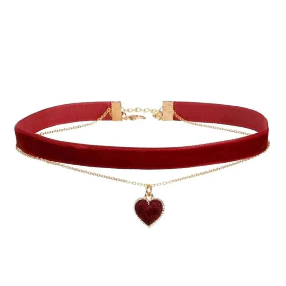 Heart Pendant Choker Clavicle Chain Necklace for Women Girls Aesthetic Gothic Multi Layer Black Peach Jewelry