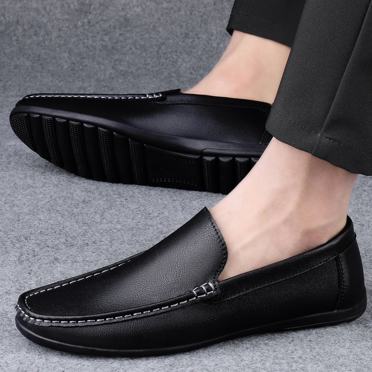 Mocassins Homme Mariage | Cuir Fendu Blanc | Chaussures Conduite Légères | Slip-On Casual Élégant 2026