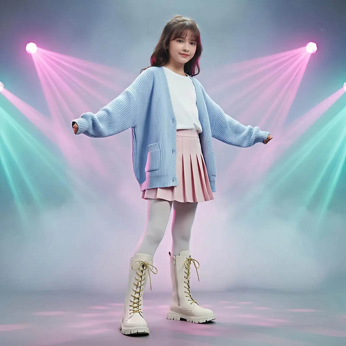 Bottes Combat Punk Gothique Filles Ado | Cuir Vegan Mi-Mollet | Zipper Latéral Antidérapant | 4-11 Ans