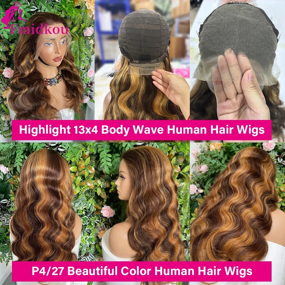 Highlight 13x6 HD Lace Frontal Human Hair Wig 4/27 Glueless Wigs Human Hair Clearance Sale Body Wave Human Hair Wigs For Women