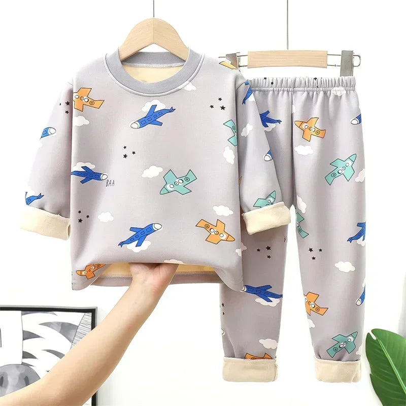 2024 Winter Kids Clothing Sets Warm Fleece Pajamas For Boys And Girls Thicken Children Sleepwear Velvet Baby Thermal Underwear