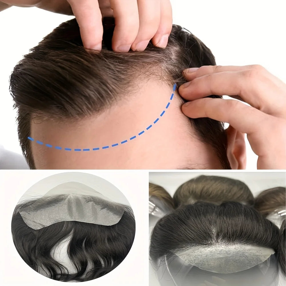 Hotsale 100% Human Hair Piece Men Topper  V Loop Super Thin Skin PU Front Line Forehead System Toupee Patch Wig for Men