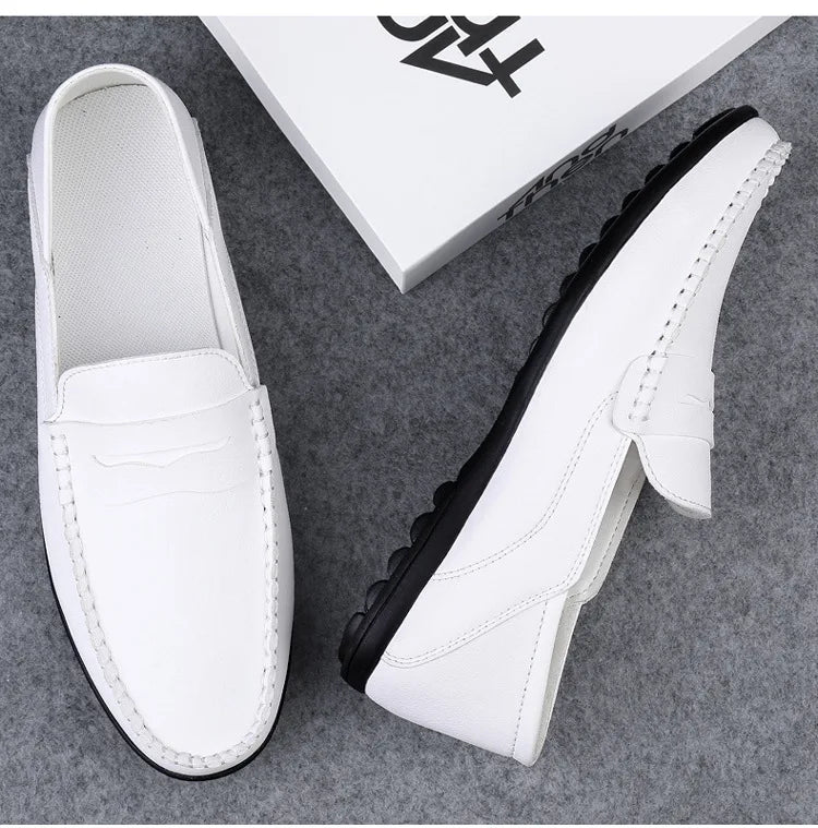 Mocassins Homme Mariage | Cuir Fendu Blanc | Chaussures Conduite Légères | Slip-On Casual Élégant 2026