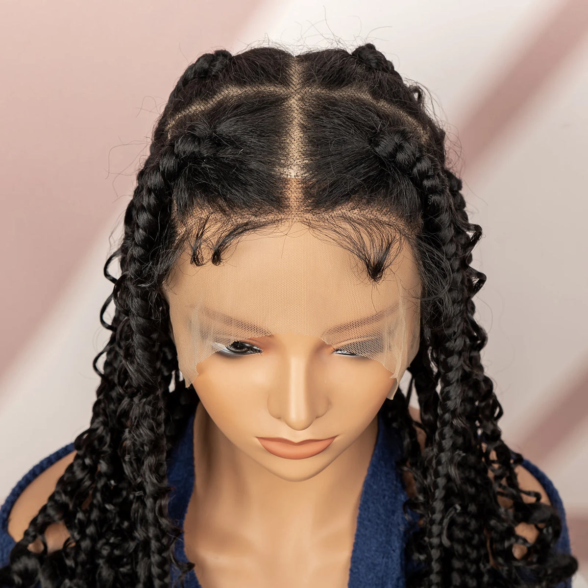 Perruque Full Lace Tresses Box Braids Boho Knotless | 16 Pouces | Bob Court | Synthétique Crochet | Femme