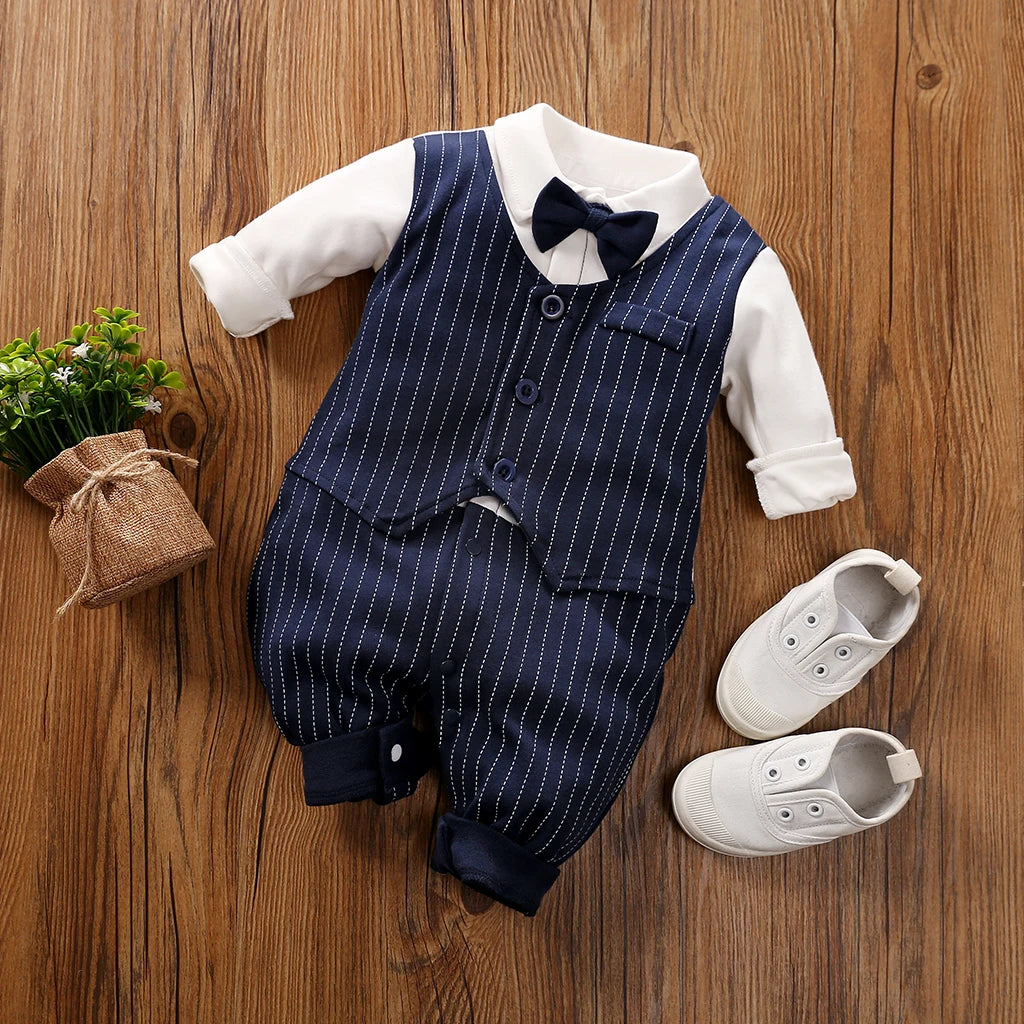 0-18 Baby Bodysuit Gentleman Style Handsome Formal Cotton Comfortable Soft Boys And Girls Summer Short-Sleeved Newborn Clothes
