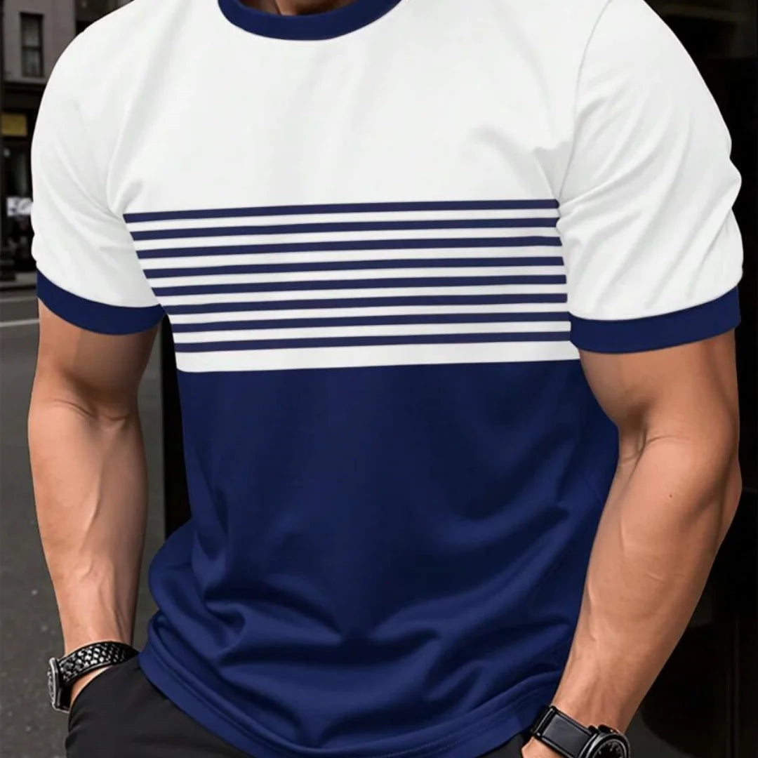 T-Shirt Homme Oversize | Rayures Imprimées | Col Rond | Manches Courtes | Casual Mode Été