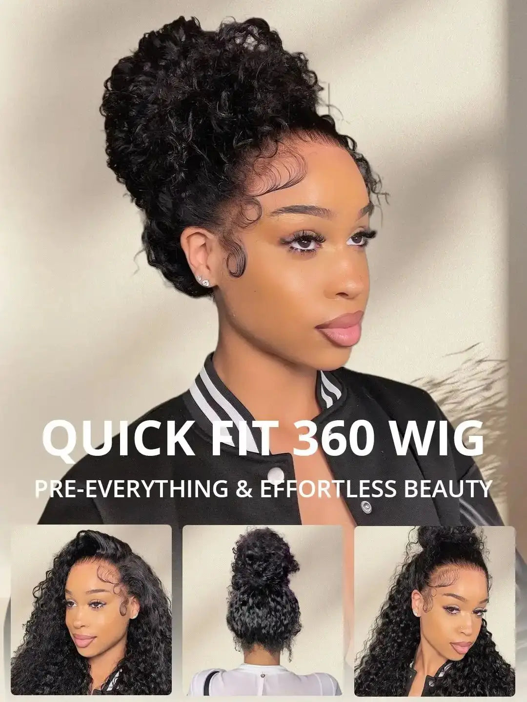 No Glue Upgrade 30 inch 250% HD 360 Lace Front Kinky Curly Wig Drawstring Lace Black Human Hair Water 360 Full Glueless Wigs
