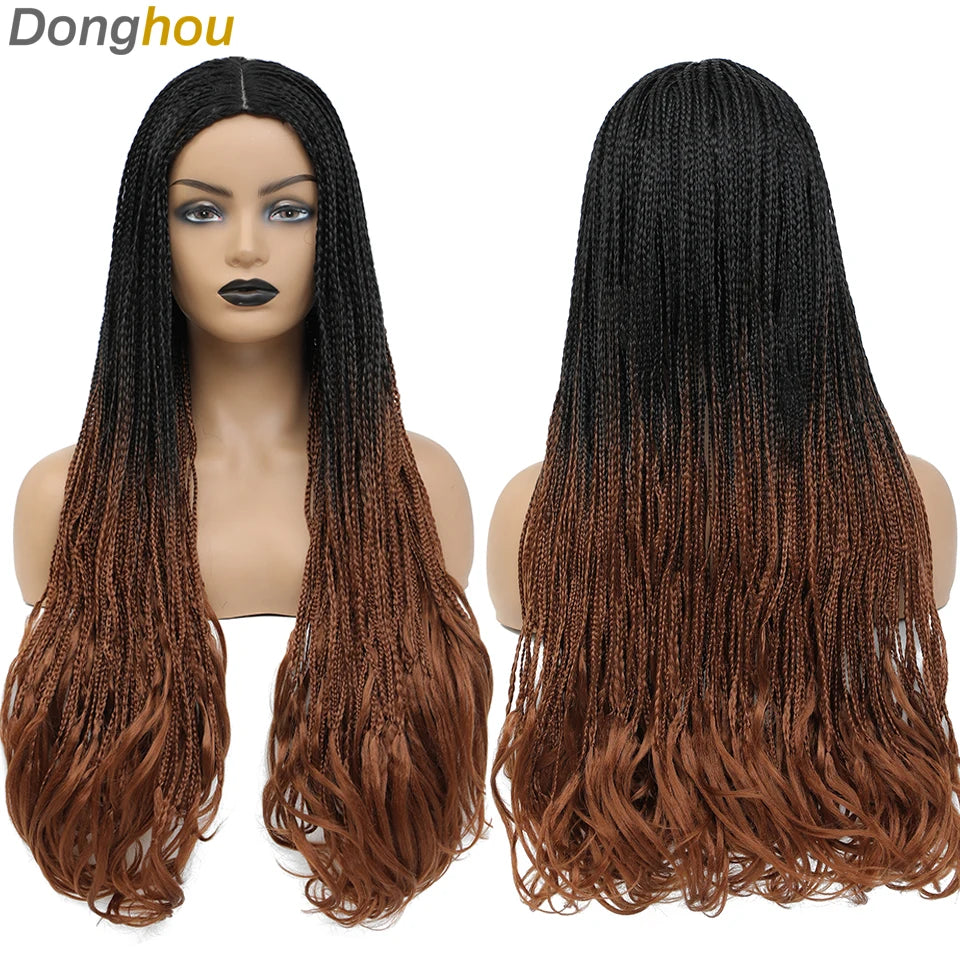 26 Inch Long Box Braided Wigs For Women Synthetic African Braided Wig Micro Twist Box Braid Crochet Hair Curly Ends Wig
