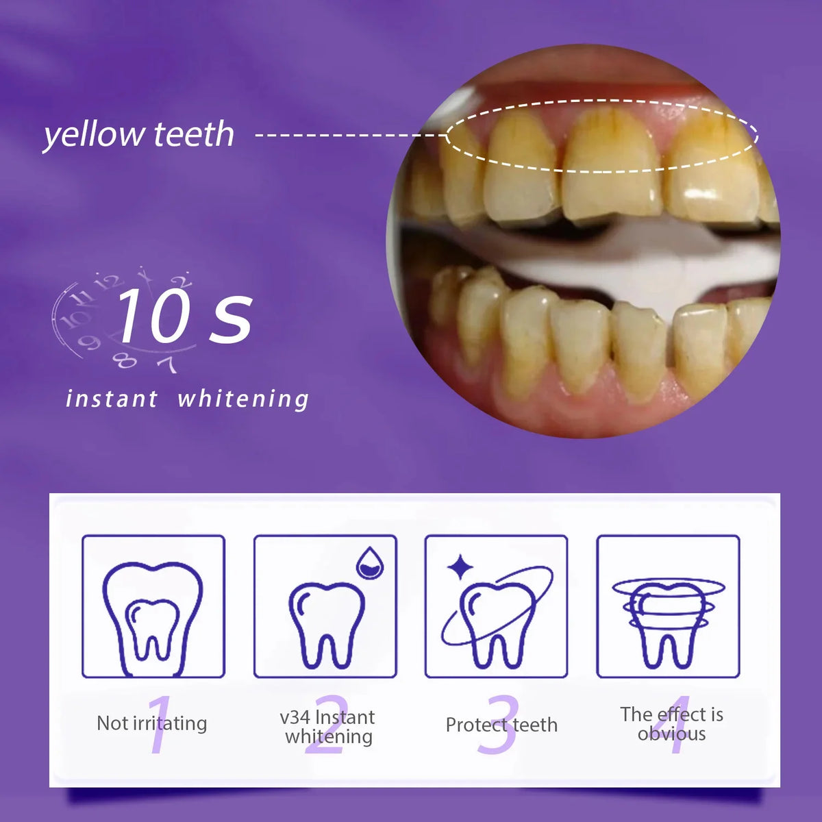 Dentifrice Blanchissant Violet V34 | Élimine Plaque & Taches | Haleine Fraîche | Hygiène Dentaire