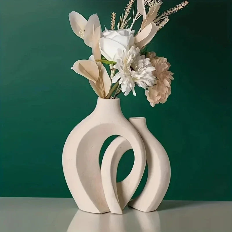 Set 2 Vases Nordiques Creux Plastique | Imitation Fleurs | Décor Salon Moderne | Haute Qualité